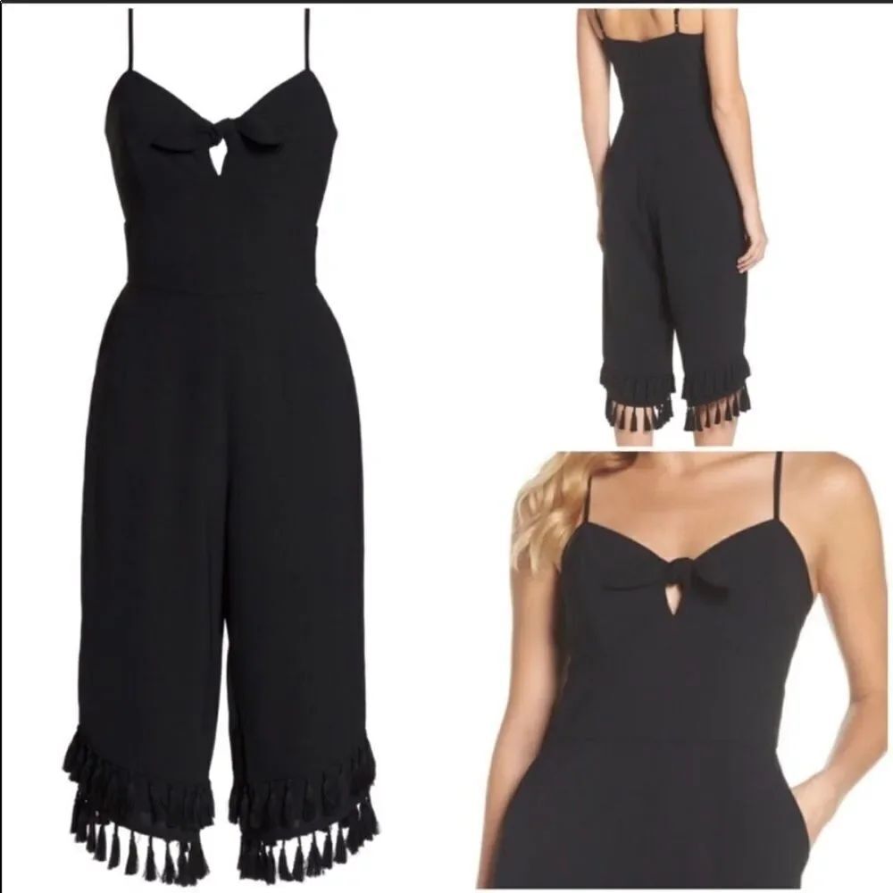 ADELYN RAE | NEW Sandy Black Fringe Tassel Cropped Jumpsuit Women’s Size Medium